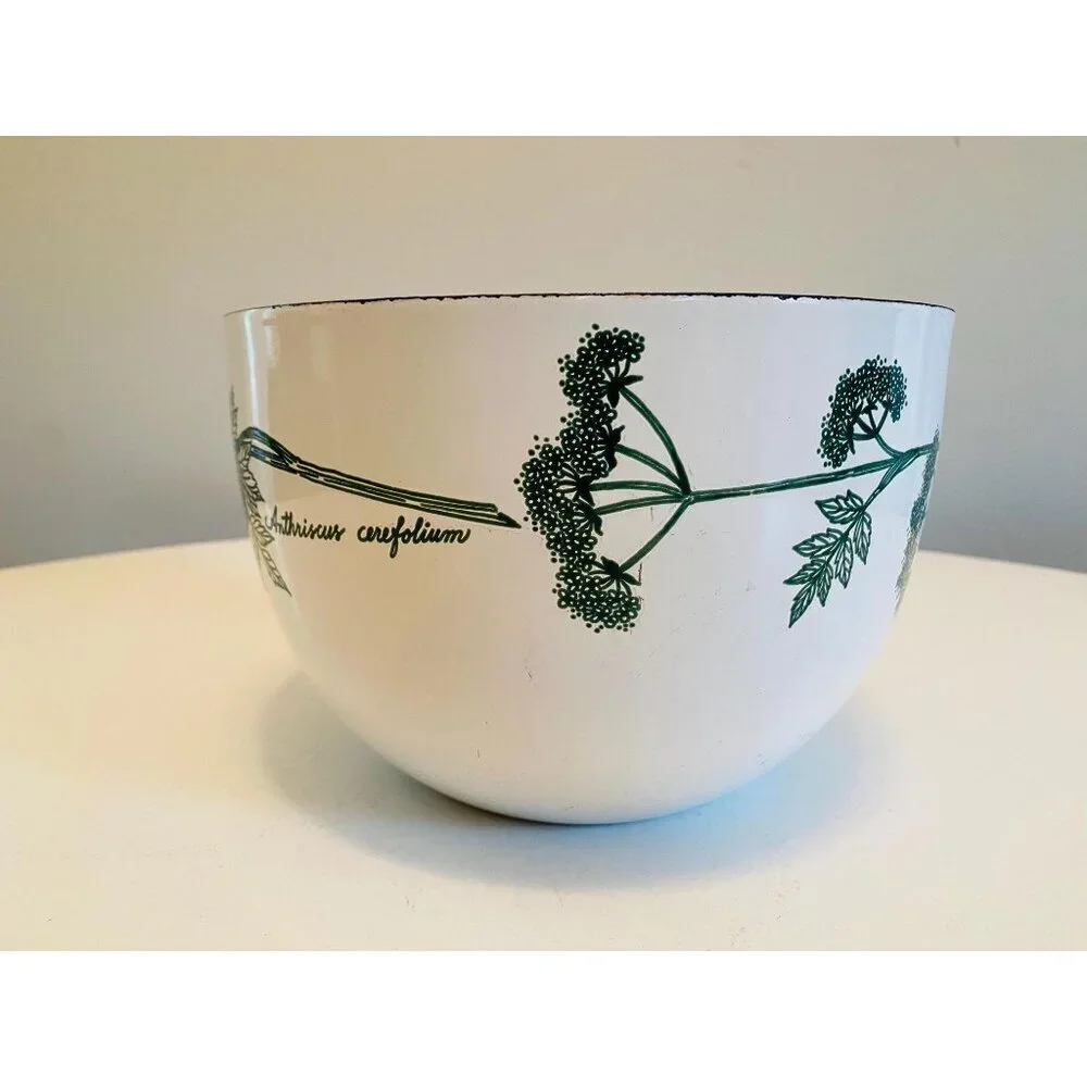 Vtg Arabia Finland Botanical White Enamel Bowl Kaj Franck Anthriscus Cerefolium